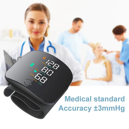 Rechargeable Automatic Wrist Blood Pressure Monitor - Digital BP & Heart Rate Monitor with Pulse Reading