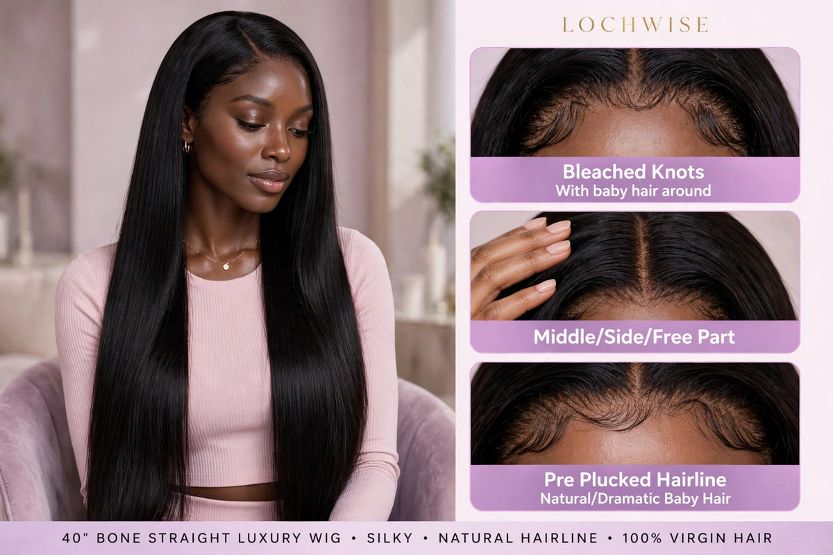 LOCHWISE Glueless 13x6 HD Lace Front Wig Human Hair – 2-in-1 Body Wave to Bone Straight 40" | Brazilian Virgin Hair, Pre-Plucked, 220% Density